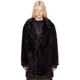 Green   Purple Argyle Faux Fur Coat 232821M176002