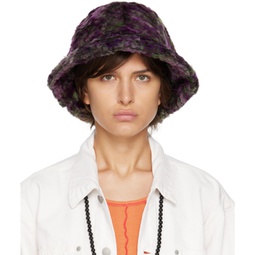 Purple & Green Faux-Fur Bucket Hat 222821F015007