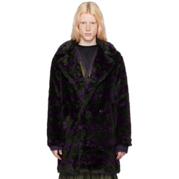 Green & Purple Argyle Faux-Fur Coat 232821M176002