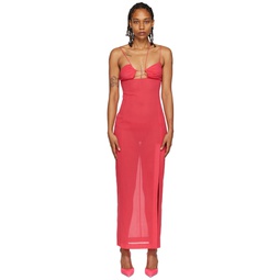 Pink Asymmetric Maxi Dress 231334F055002