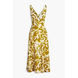 Haisley cutout printed linen-blend midi dress
