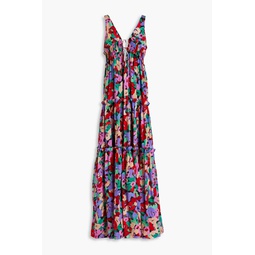 Myla shirred floral-print cotton and silk-blend voile maxi dress