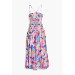 Rylie smocked printed cotton and silk-blend voile midi dress