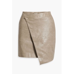 Gabriella wrap-effect faux croc-effect leather mini skirt