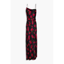 Belira draped belted floral-print satin gown