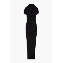 Charmaine twist-front stretch-crepe hooded gown
