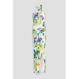 Catalina draped floral-print silk-satin halterneck gown