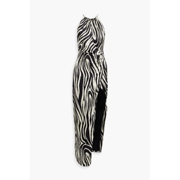 Benita cutout zebra-print silk-satin halterneck maxi dress