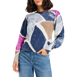 NIC+ZOE Printed Tiles Femme Sleeve Sweater