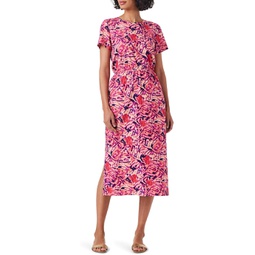 NIC+ZOE Blurred Floral SS Side Slit Midi Dress