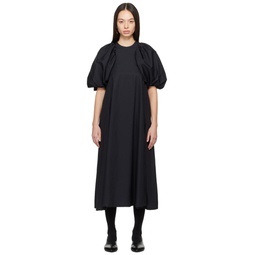 Black Puff Sleeve Midi Dress 241672F054002