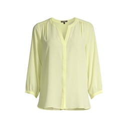 Pin-Tucked Button-Front Blouse