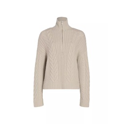 Wool-Cashmere Open-Back Cable Quarter-Zip Sweater