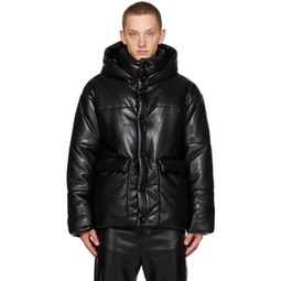 Black Hide Faux-Leather Puffer Jacket 232845M178002