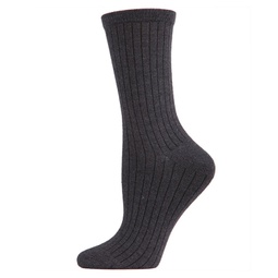 Womens Solid Ribbed Knit Cashmere Blend Crew Socks