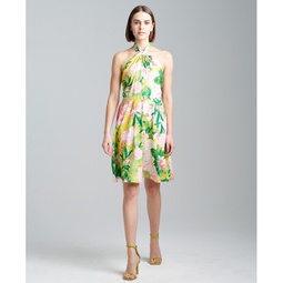 Womens Floral-Print Twisted-Halter Dress