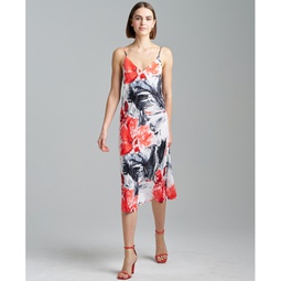 Womens Floral-Print V-Neck Midi Slip Dress