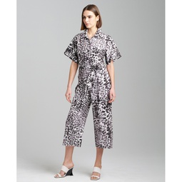 Womens Animal-Print Cropped Jumpsuit