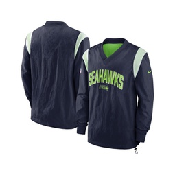 Mens College Navy Seattle Seahawks Sideline Athletic Stack V-Neck Pullover Windshirt Jacket