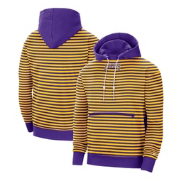 Mens Gold-Tone Purple Los Angeles Lakers 75th Anniversary Courtside Striped Pullover Hoodie