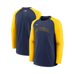 Mens Navy Gold Milwaukee Brewers Authentic Collection Pregame Performance Raglan Pullover Sweatshirt