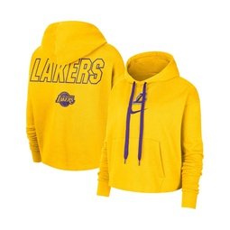 Womens Gold Los Angeles Lakers Courtside Cropped Pullover Hoodie