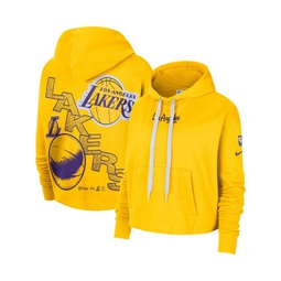 Womens Gold Los Angeles Lakers Courtside Team Cropped Pullover Hoodie
