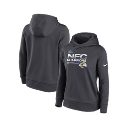 Womens Anthracite Los Angeles Rams 2021 NFC Champions Locker Room Trophy Collection Pullover Hoodie