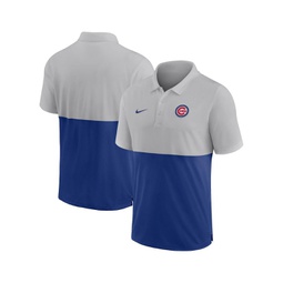 Mens Silver Royal Chicago Cubs Team Baseline Striped Performance Polo Shirt