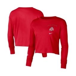 Womens Scarlet Ohio State Buckeyes 2-Hit Cropped Long Sleeve T-shirt