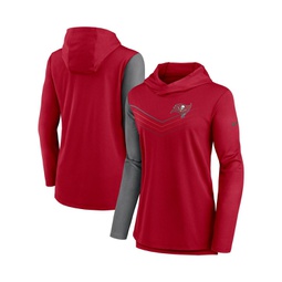 Womens Red and Heathered Charcoal Tampa Bay Buccaneers Chevron Hoodie Performance Long Sleeve T-shirt