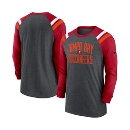 Mens Heathered Charcoal and Red Tampa Bay Buccaneers Tri-Blend Raglan Athletic Long Sleeve Fashion T-shirt
