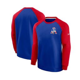 Mens Royal and Red New England Patriots Historic Raglan Crew Performance Sweater