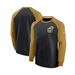 Mens Black and Gold New Orleans Saints Historic Raglan Performance Pullover Sweater