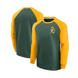 Mens Green and Gold Green Bay Packers Historic Raglan Crew Performance Sweater