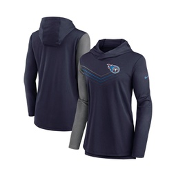 Womens Navy and Heathered Charcoal Tennessee Titans Chevron Hoodie Performance Long Sleeve T-shirt