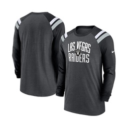 Mens Heathered Charcoal Black Las Vegas Raiders Tri-Blend Raglan Athletic Long Sleeve Fashion T-shirt