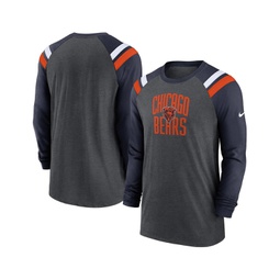Mens Heathered Charcoal Navy Chicago Bears Tri-Blend Raglan Athletic Long Sleeve Fashion T-shirt