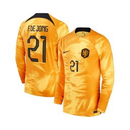 Mens Frenkie de Jong Orange Netherlands National Team 2022/23 Home Breathe Stadium Replica Player Long Sleeve Jersey