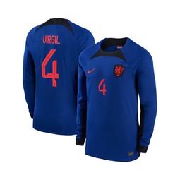 Mens Virgil Van Dijk Blue Netherlands National Team 2022/23 Away Breathe Stadium Replica Player Long Sleeve Jersey