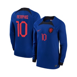 Mens Memphis Depay Blue Netherlands National Team 2022/23 Away Breathe Stadium Replica Player Long Sleeve Jersey