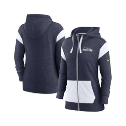 Womens College Navy and White Seattle Seahawks Plus Size Monaco Full-Zip Hoodie