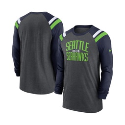 Mens Heathered Charcoal College Navy Seattle Seahawks Tri-Blend Raglan Athletic Long Sleeve Fashion T-shirt