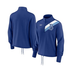 Womens Royal Brooklyn Dodgers Cooperstown Collection Rewind Stripe Performance Half-Zip Pullover