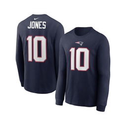 Mens Mac Jones Navy New England Patriots Player Name and Number Long Sleeve T-shirt