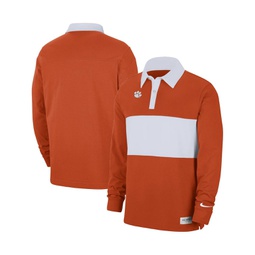 Mens Orange Clemson Tigers Striped Long Sleeve Polo Shirt