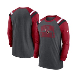 Mens Heathered Charcoal Cardinal Arizona Cardinals Tri-Blend Raglan Athletic Long Sleeve Fashion T-shirt