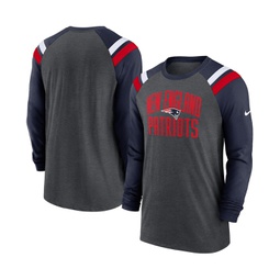 Mens Heathered Charcoal Navy New England Patriots Tri-Blend Raglan Athletic Long Sleeve Fashion T-shirt