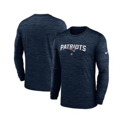 Mens Navy New England Patriots Sideline Team Velocity Performance Long Sleeve T-shirt