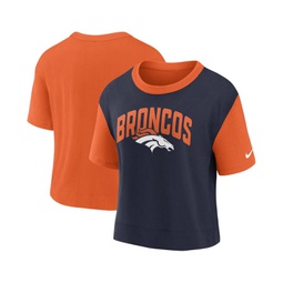 Womens Orange Navy Denver Broncos High Hip Fashion T-shirt